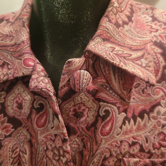 Covington Petites Pink and Brown Jacquard Paisley Blazer 10 - Picture 3 of 7